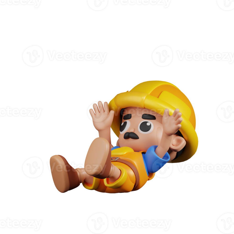 3d Character Builder Falling Pose. 3d render isolated on transparent backdrop. png