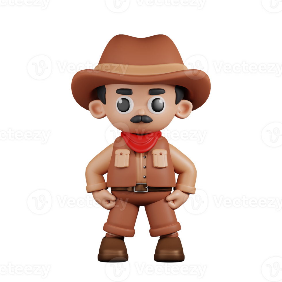 3d Character Cowboy Hero Stance Pose. 3d render isolated on transparent backdrop. png