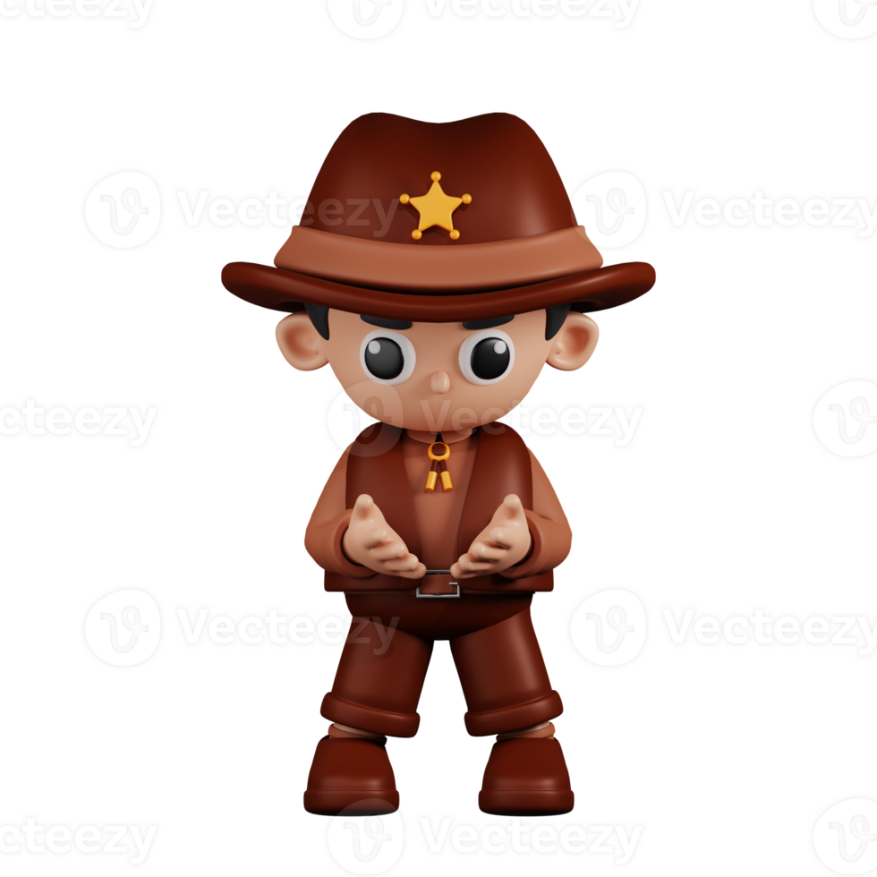 3d Character Sheriff Holding Something Pose. 3d render isolated on transparent backdrop. png