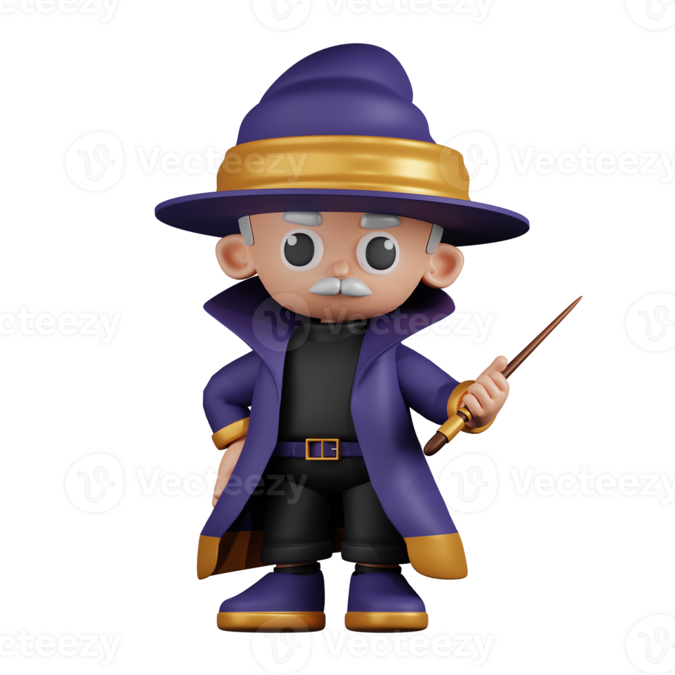 3d Character Wizard Pointing Next Pose. 3d render isolated on transparent backdrop. png