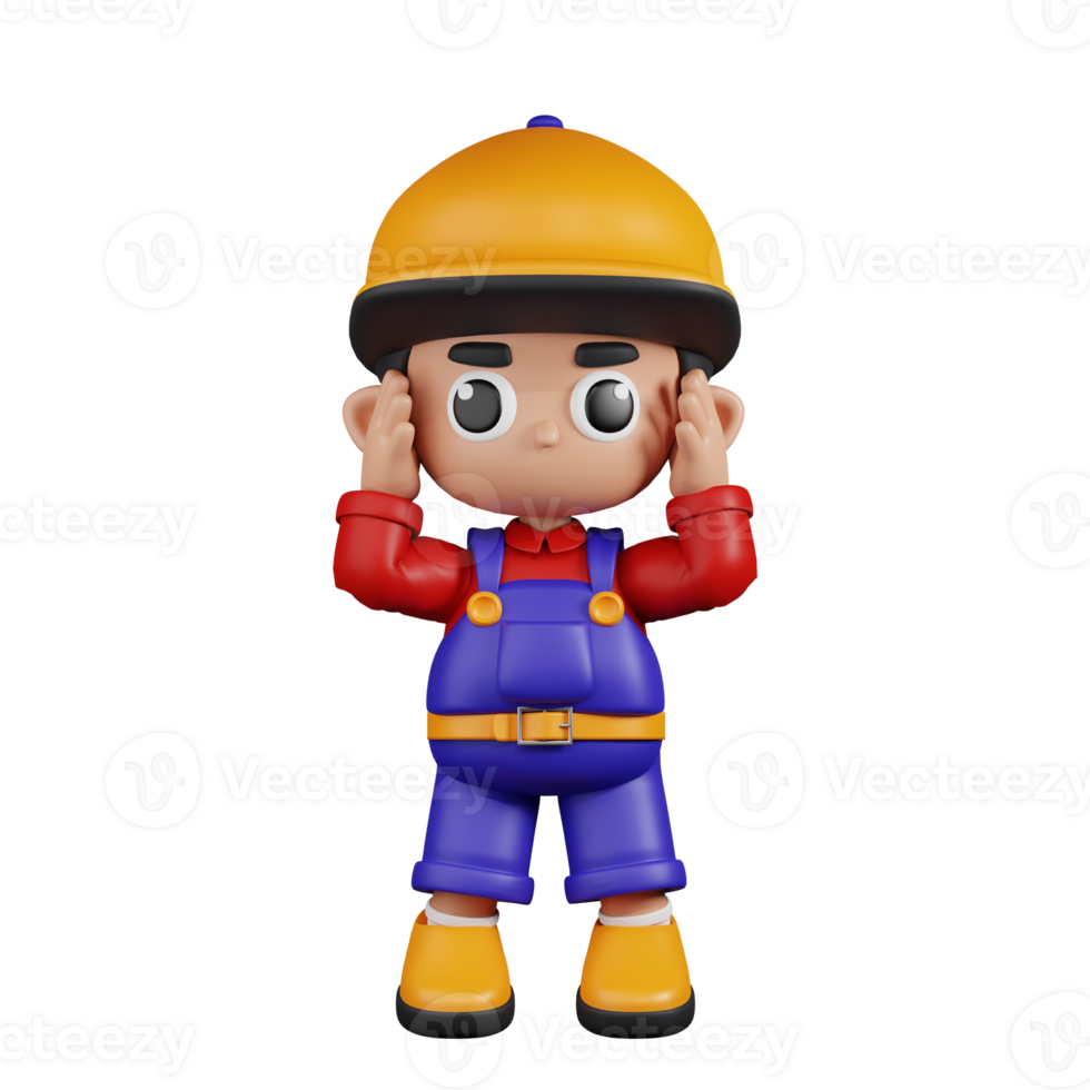 3d Character Mechanic Dizzy Pose. 3d render isolated on transparent backdrop. png