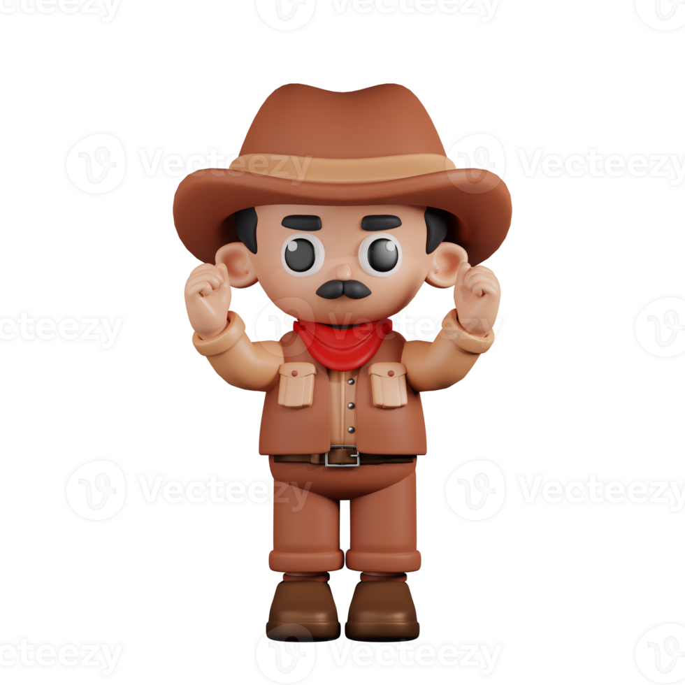 3d Character Cowboy Excited Pose. 3d render isolated on transparent backdrop. png