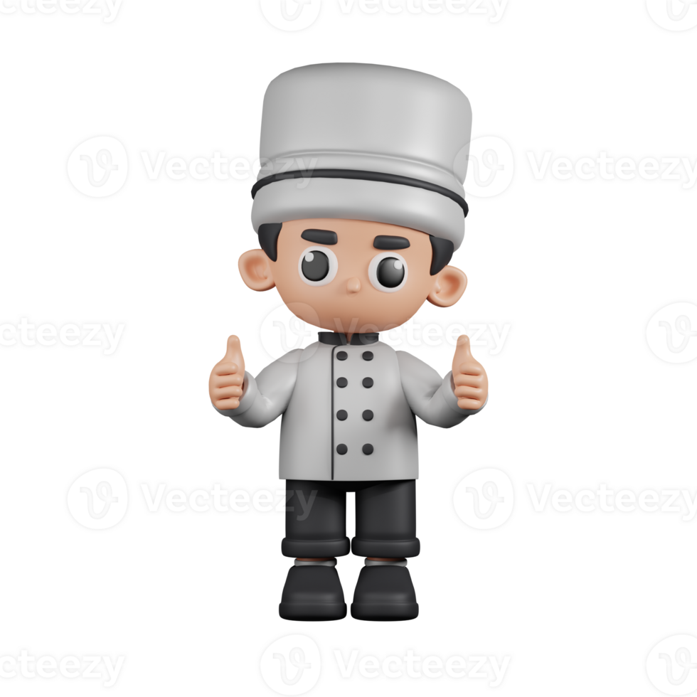 3d Character Chef Giving A Thumb Up Pose. 3d render isolated on transparent backdrop. png