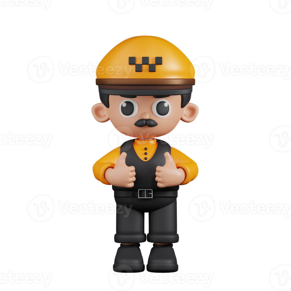 3d Character Taxi Driver Showing Thumbs Up Pose. 3d render isolated on transparent backdrop. png