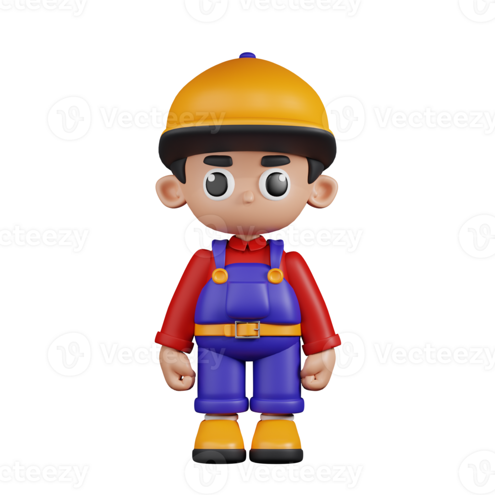 3d Character Mechanic Standing Pose. 3d render isolated on transparent backdrop. png