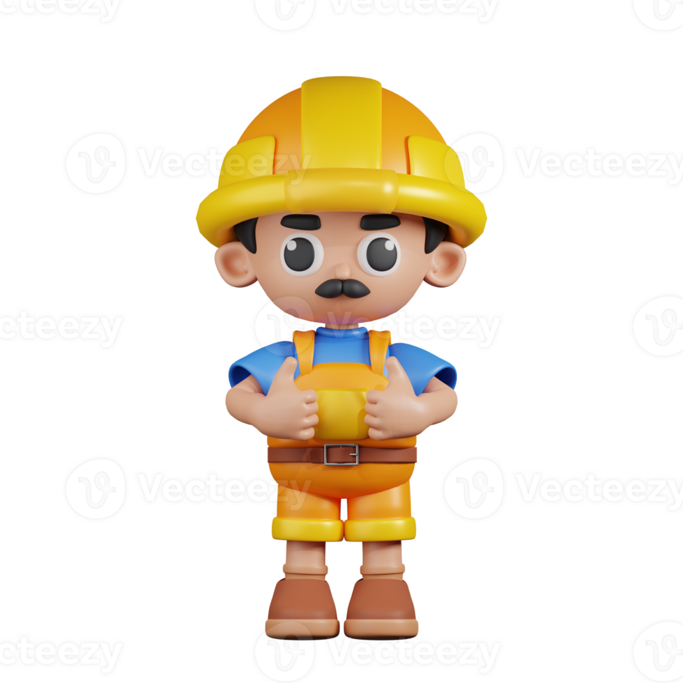 3d Character Builder Showing Thumbs Up Pose. 3d render isolated on transparent backdrop. png