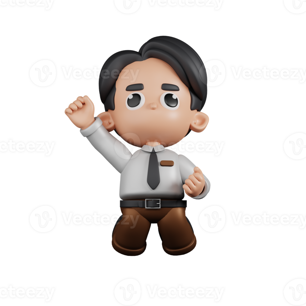 3d Character Businessman Jumping In The Air Pose. 3d render isolated on transparent backdrop. png
