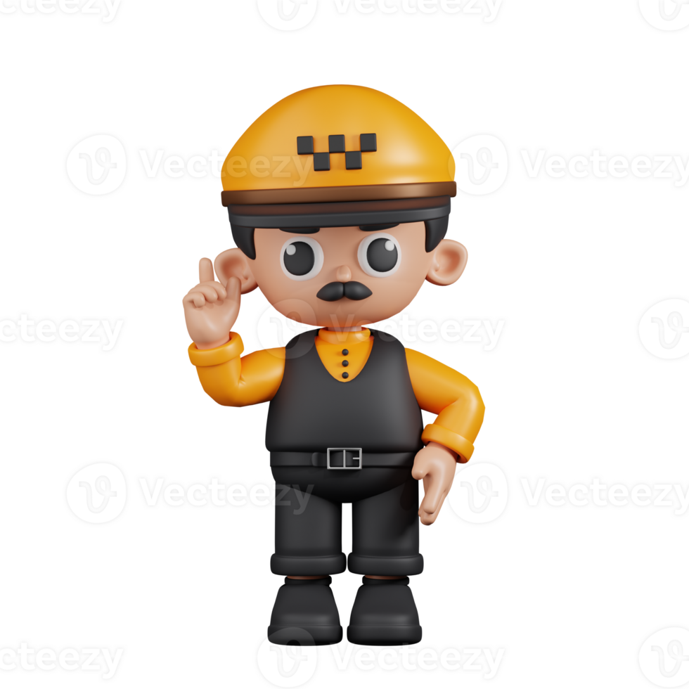 3d Character Taxi Driver Pointing Up Pose. 3d render isolated on transparent backdrop. png