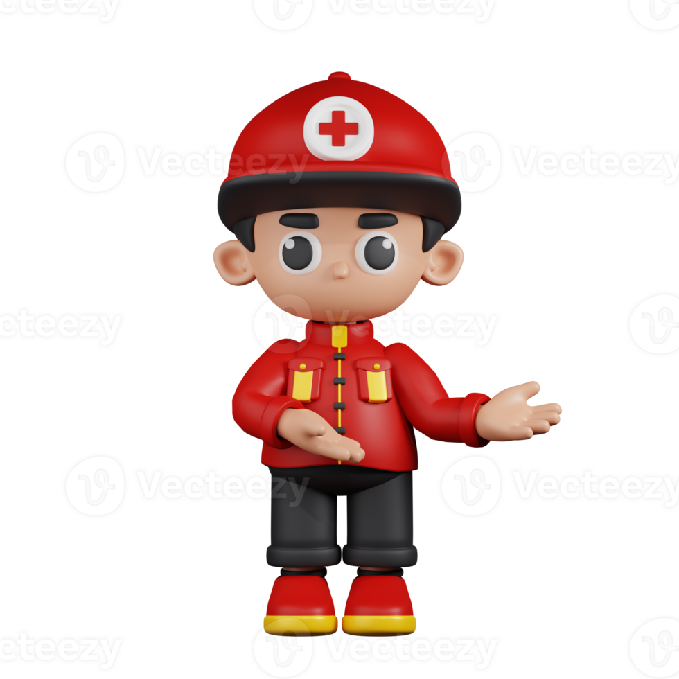 3d Character Paramedic Pointing To Something Pose. 3d render isolated on transparent backdrop. png