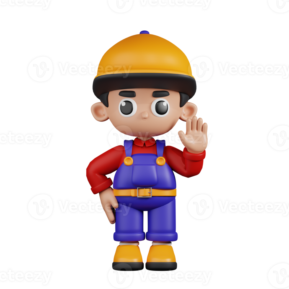 3d Character Mechanic Hands Up Pose. 3d render isolated on transparent backdrop. png