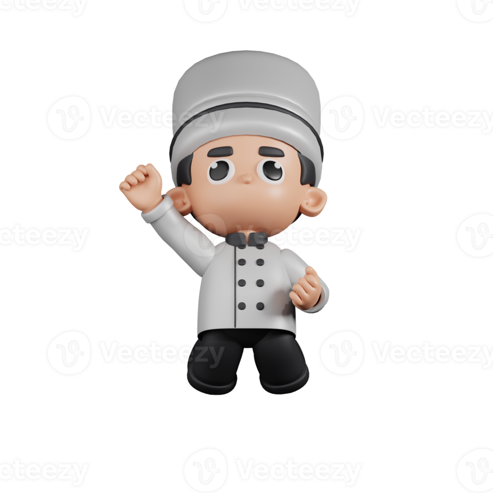 3d Character Chef Jumping In The Air Pose. 3d render isolated on transparent backdrop. png