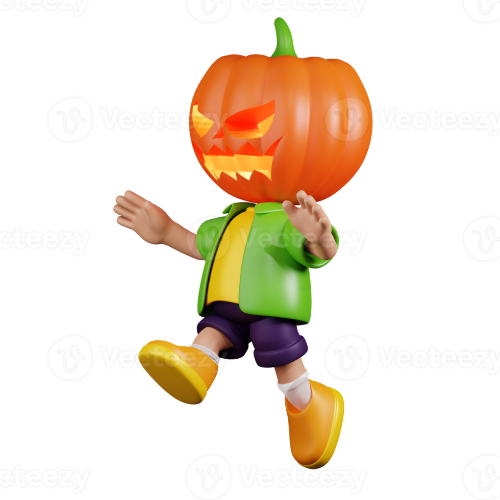 3d Character Pumpkin Jumping Pose. 3d render isolated on transparent backdrop. png
