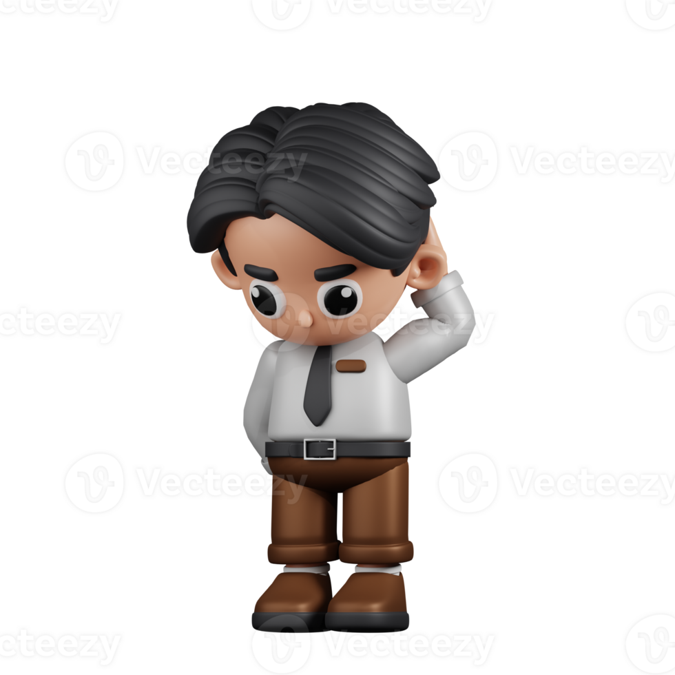 3d Character Businessman Worry Pose. 3d render isolated on transparent backdrop. png