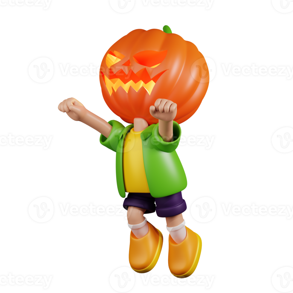 3d Character Pumpkin Superhero Pose. 3d render isolated on transparent backdrop. png