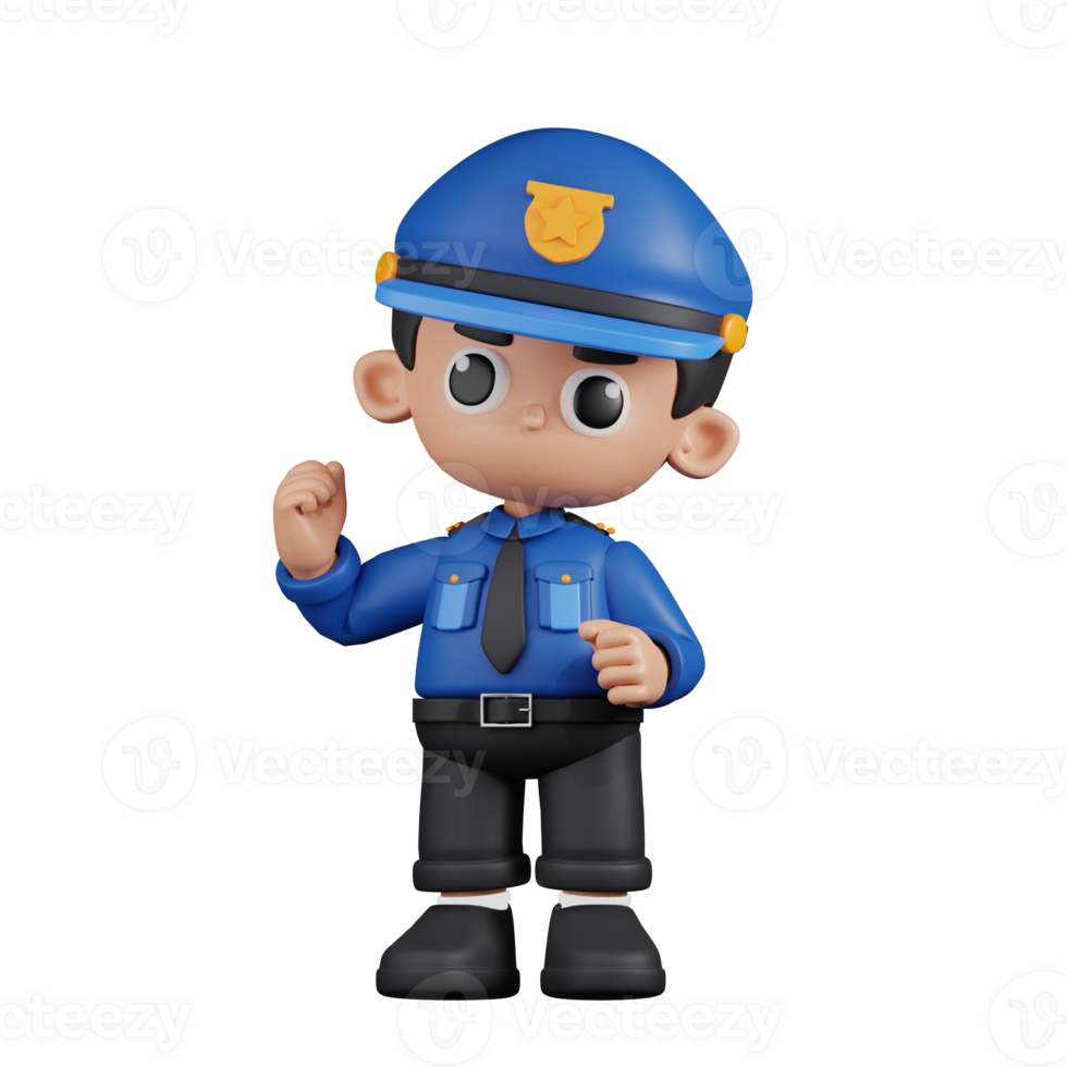 3d Character Policeman Congratulation Pose. 3d render isolated on transparent backdrop. png