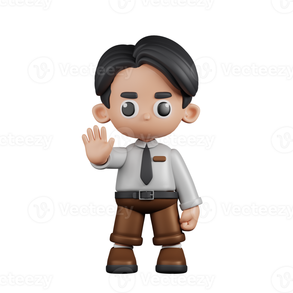 3d Character Businessman Doing The Stop Sign Pose. 3d render isolated on transparent backdrop. png