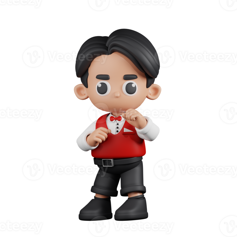 3d Character Waitress Ready To Fight Pose. 3d render isolated on transparent backdrop. png