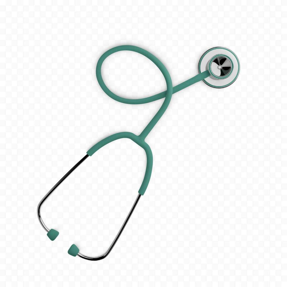 Stothoscope 3d render. Health care banner concept. Diagnostics of heart and lung health. Medical equipment.  Vector illustration