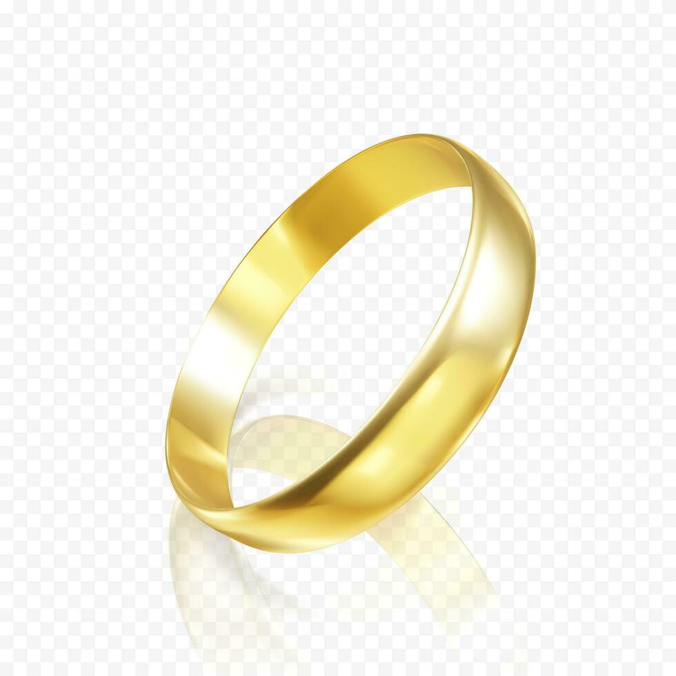 Realistic gold wedding ring. 3D render of golden ring with shadow and reflection. Vector illustration