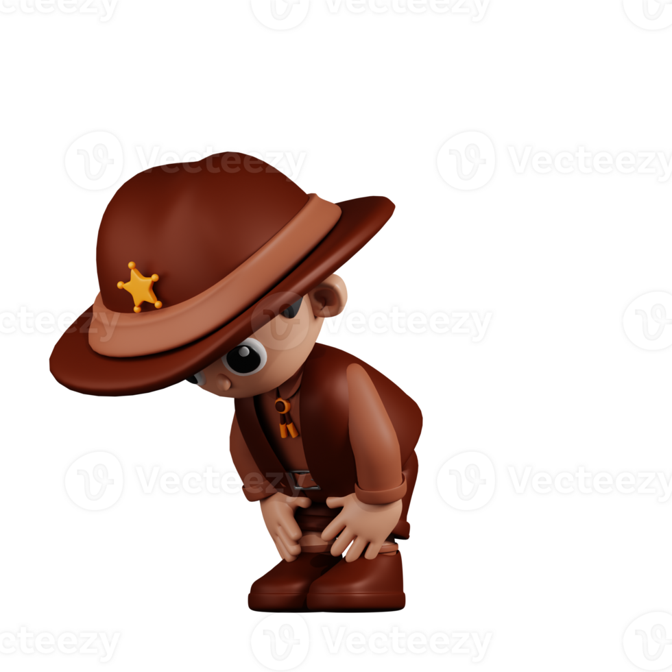 3d Character Sheriff Taking A Break Pose. 3d render isolated on transparent backdrop. png