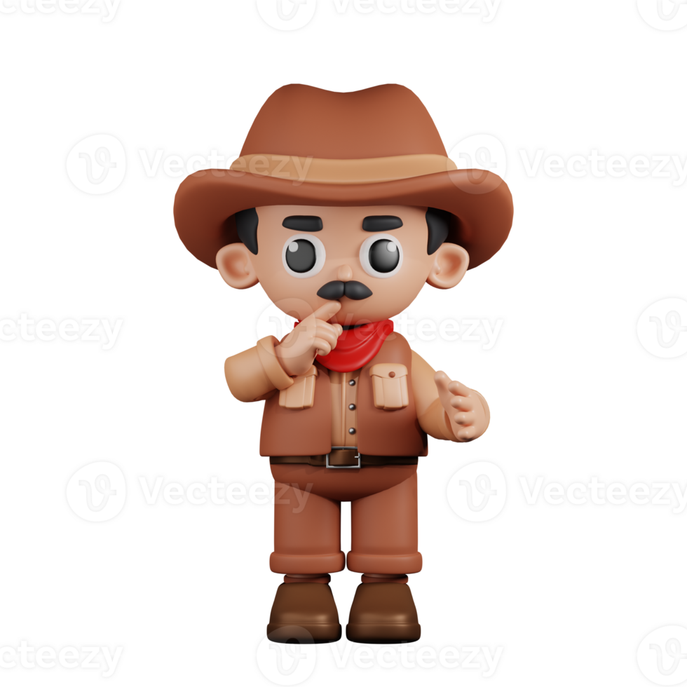3d Character Cowboy Quiet Pose. 3d render isolated on transparent backdrop. png