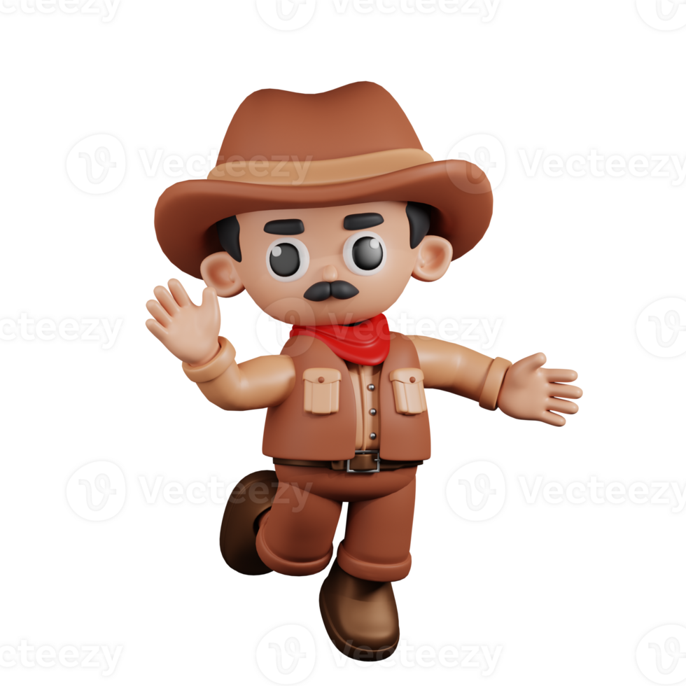 3d Character Cowboy Happy Pose. 3d render isolated on transparent backdrop. png