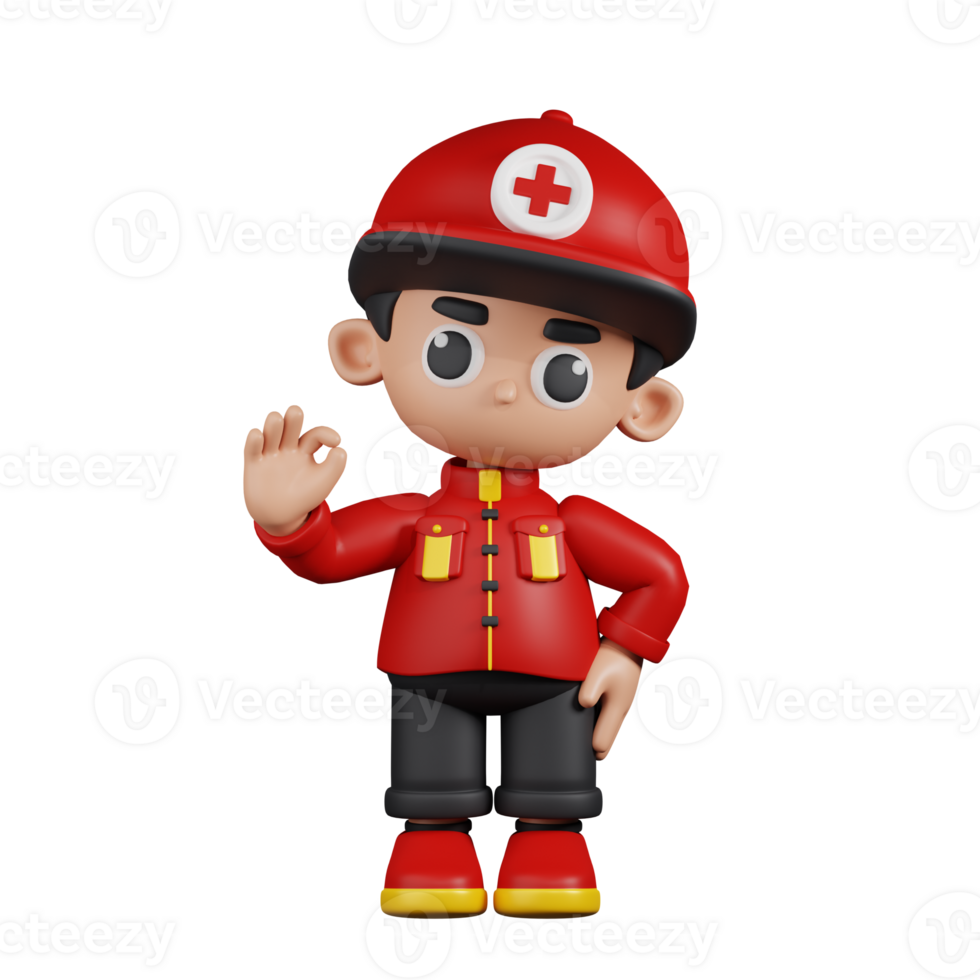 3d Character Paramedic Giving Ok Sign Pose. 3d render isolated on transparent backdrop. png