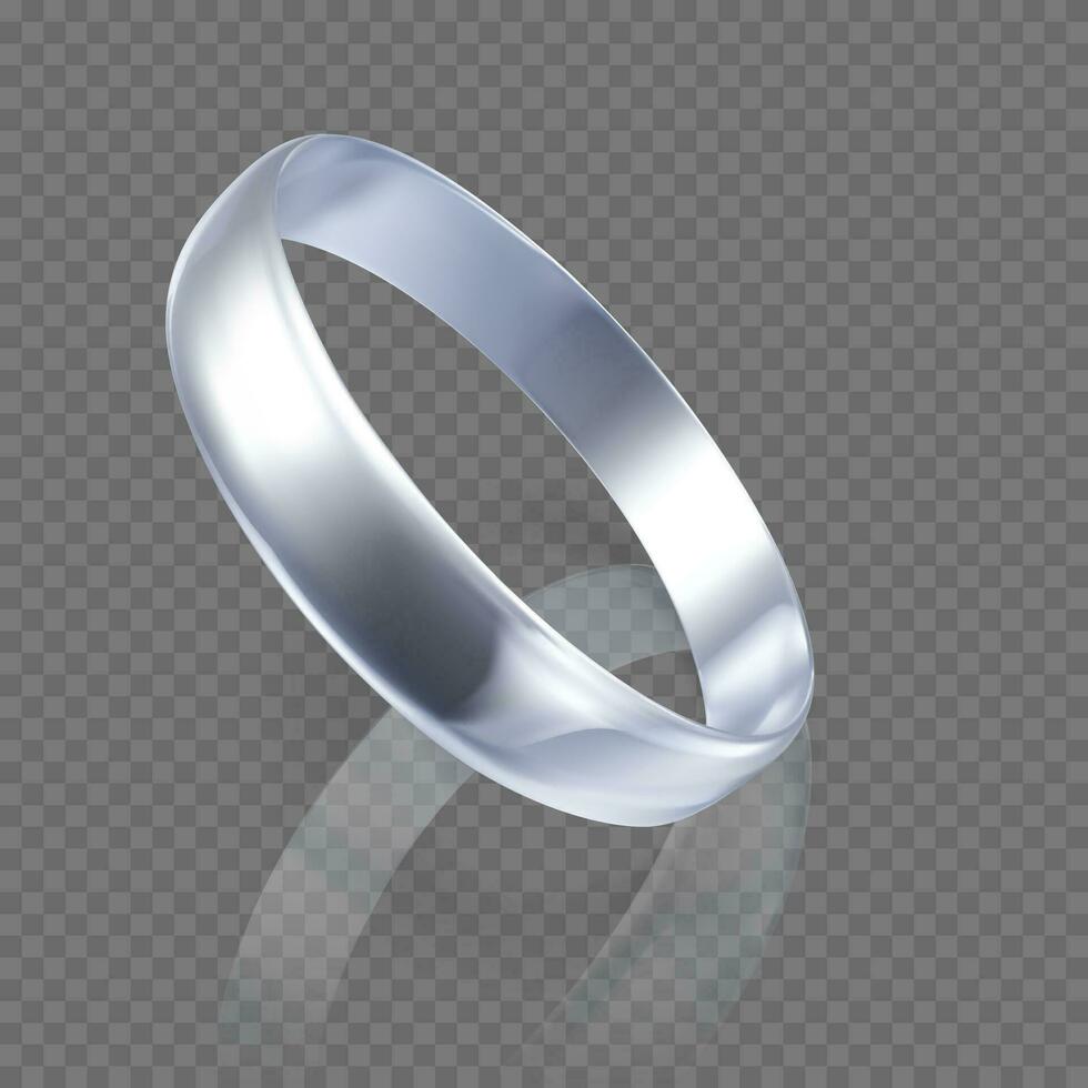 Realistic ring from white gold or silver. 3D render of platinum ring with shadow and reflection. Vector illustration