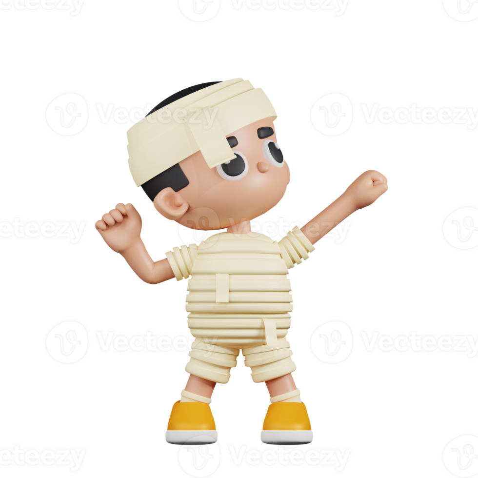 3d Character Mummy Looking Victorious Pose. 3d render isolated on transparent backdrop. png