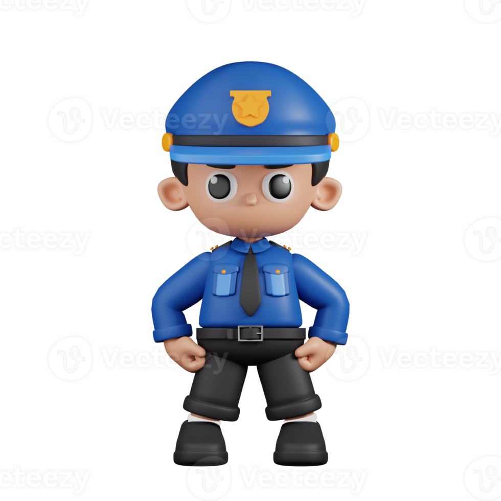 3d Character Policeman Hero Stance Pose. 3d render isolated on transparent backdrop. png