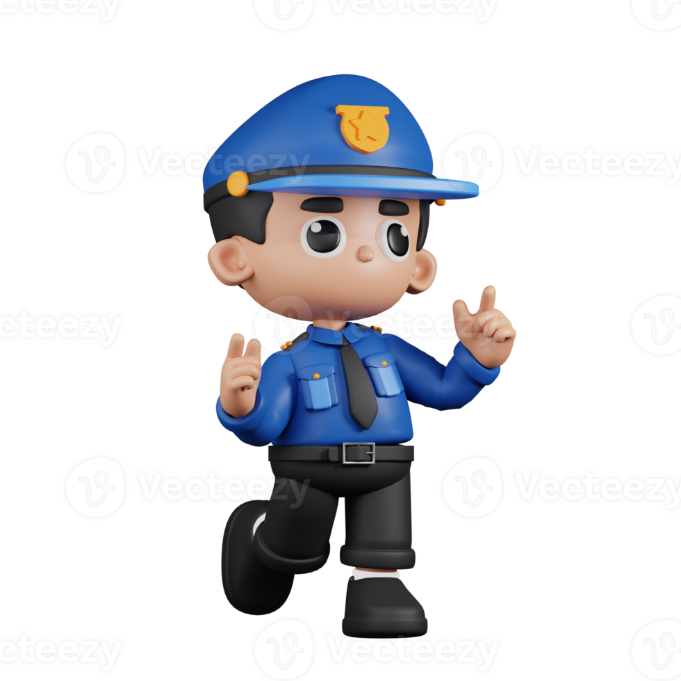 3d Character Policeman Feeling Happy Pose. 3d render isolated on transparent backdrop. png