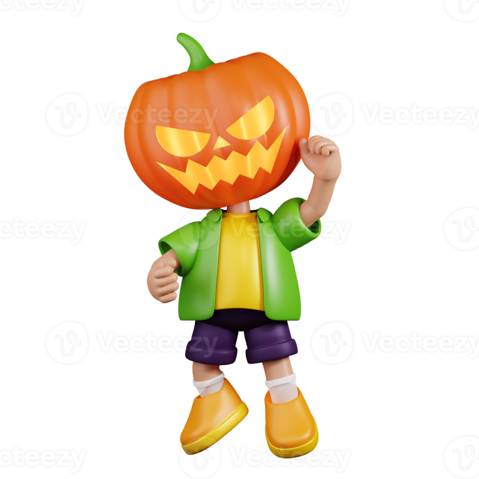 3d Character Pumpkin Congrats Pose. 3d render isolated on transparent backdrop. png