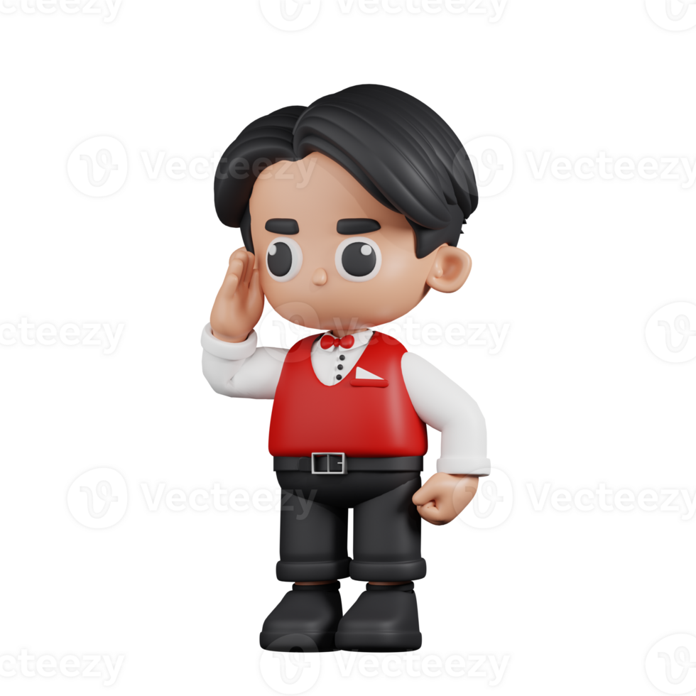 3d Character Waitress Giving Salute Pose. 3d render isolated on transparent backdrop. png