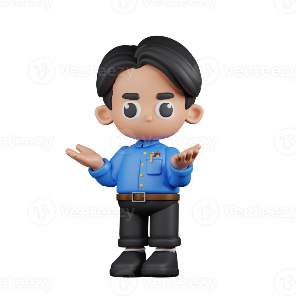 3d Character Teacher Confused Pose. 3d render isolated on transparent backdrop. png
