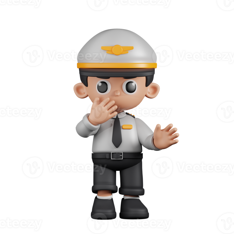 3d Character Pilot Surprised Pose. 3d render isolated on transparent backdrop. png