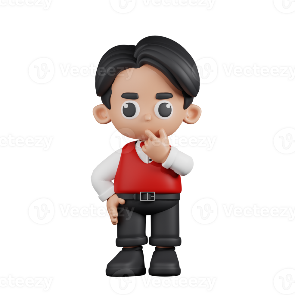 3d Character Waitress Curious Pose. 3d render isolated on transparent backdrop. png