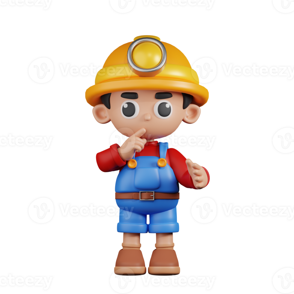 3d Character Miner Quiet Pose. 3d render isolated on transparent backdrop. png