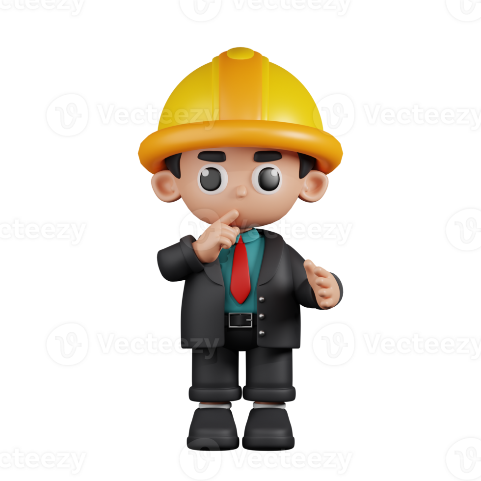 3d Character Engineer Quiet Pose. 3d render isolated on transparent backdrop. png