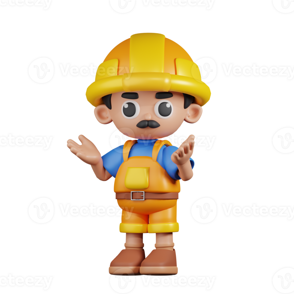 3d Character Builder Confused Pose. 3d render isolated on transparent backdrop. png