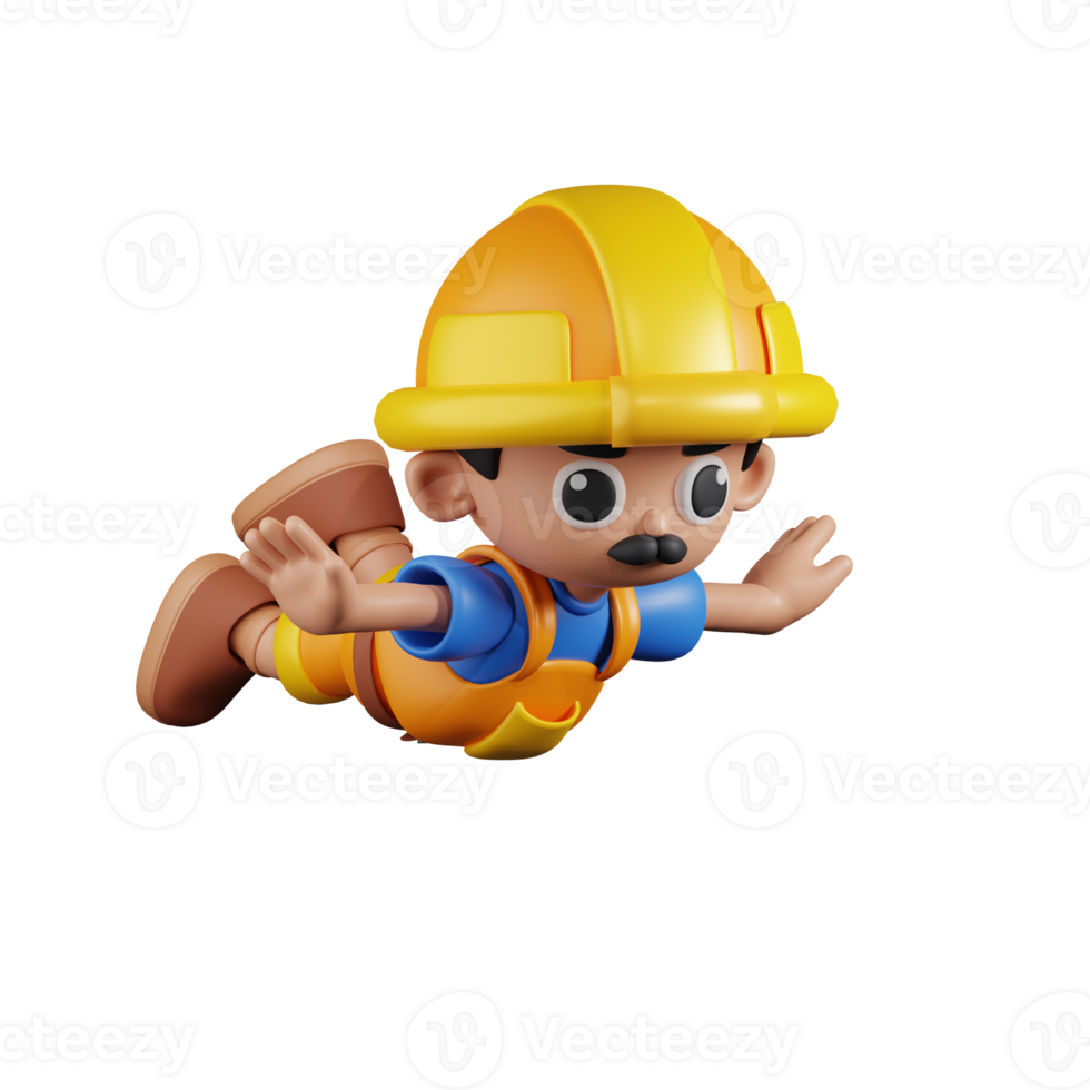3d Character Builder Flying Pose. 3d render isolated on transparent backdrop. png