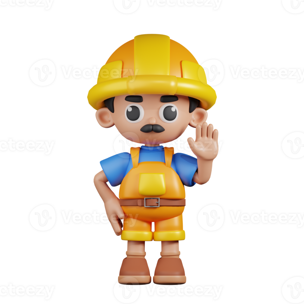 3d Character Builder Hands Up Pose. 3d render isolated on transparent backdrop. png