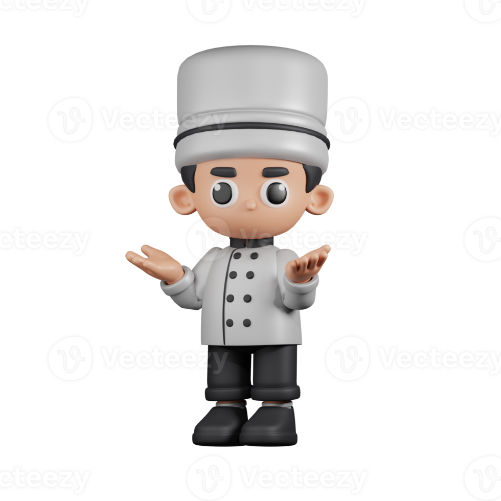 3d Character Chef Confused Pose. 3d render isolated on transparent backdrop. png