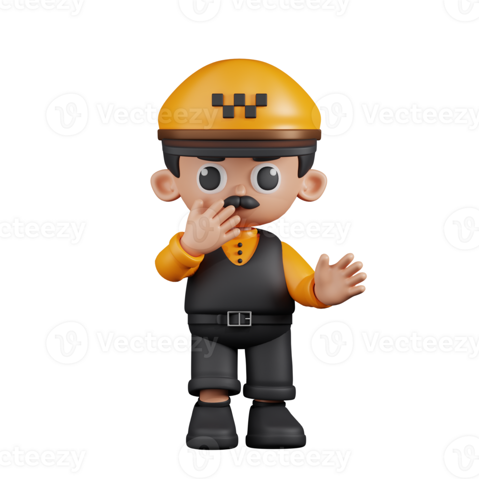 3d Character Taxi Driver Surprised Pose. 3d render isolated on transparent backdrop. png