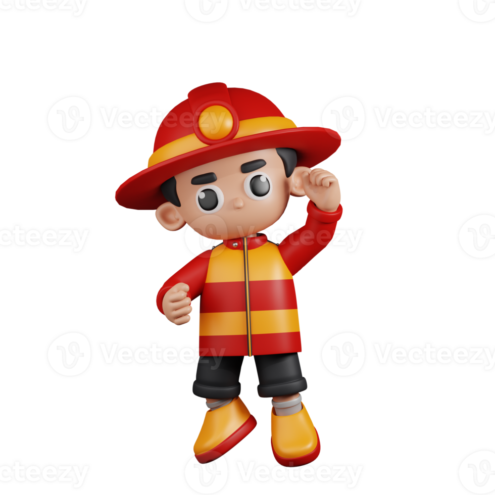 3d Character Firefighter Congrats Pose. 3d render isolated on transparent backdrop. png