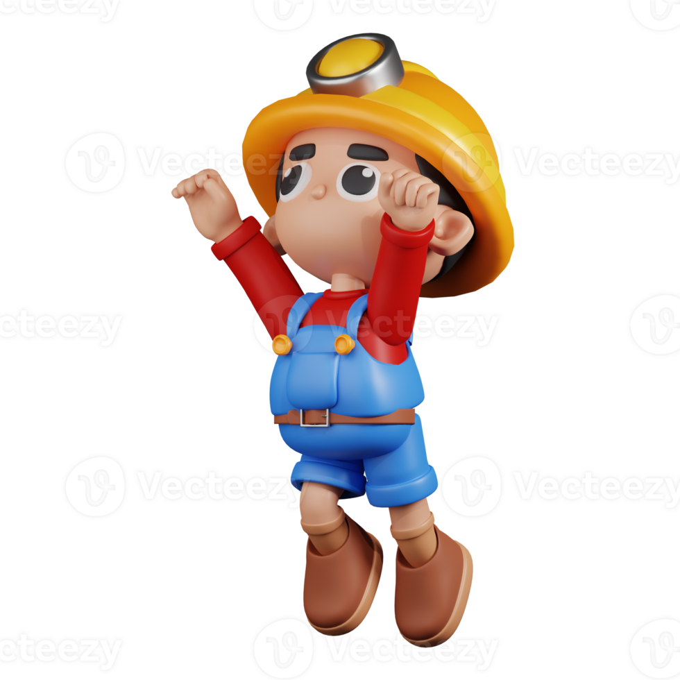 3d Character Miner Superhero Pose. 3d render isolated on transparent backdrop. png