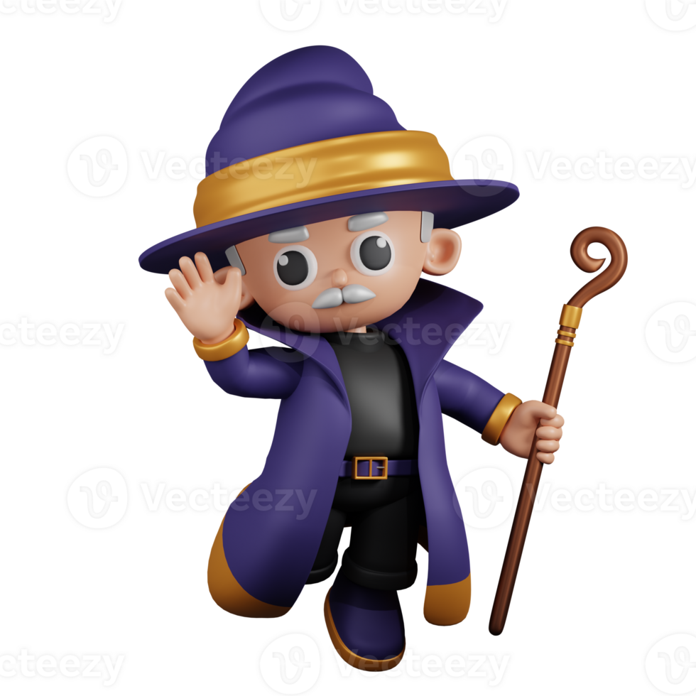 3d Character Wizard Happy Pose. 3d render isolated on transparent backdrop. png