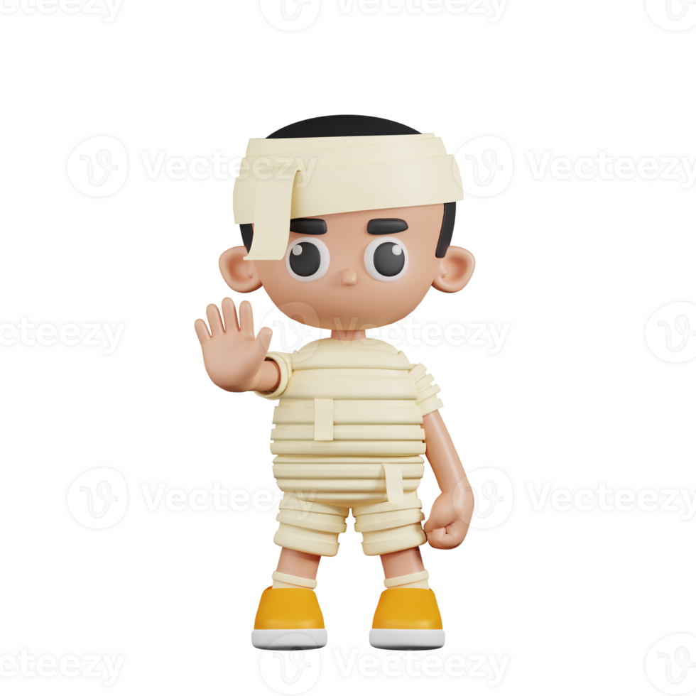 3d Character Mummy Doing The Stop SignPose. 3d render isolated on transparent backdrop. png