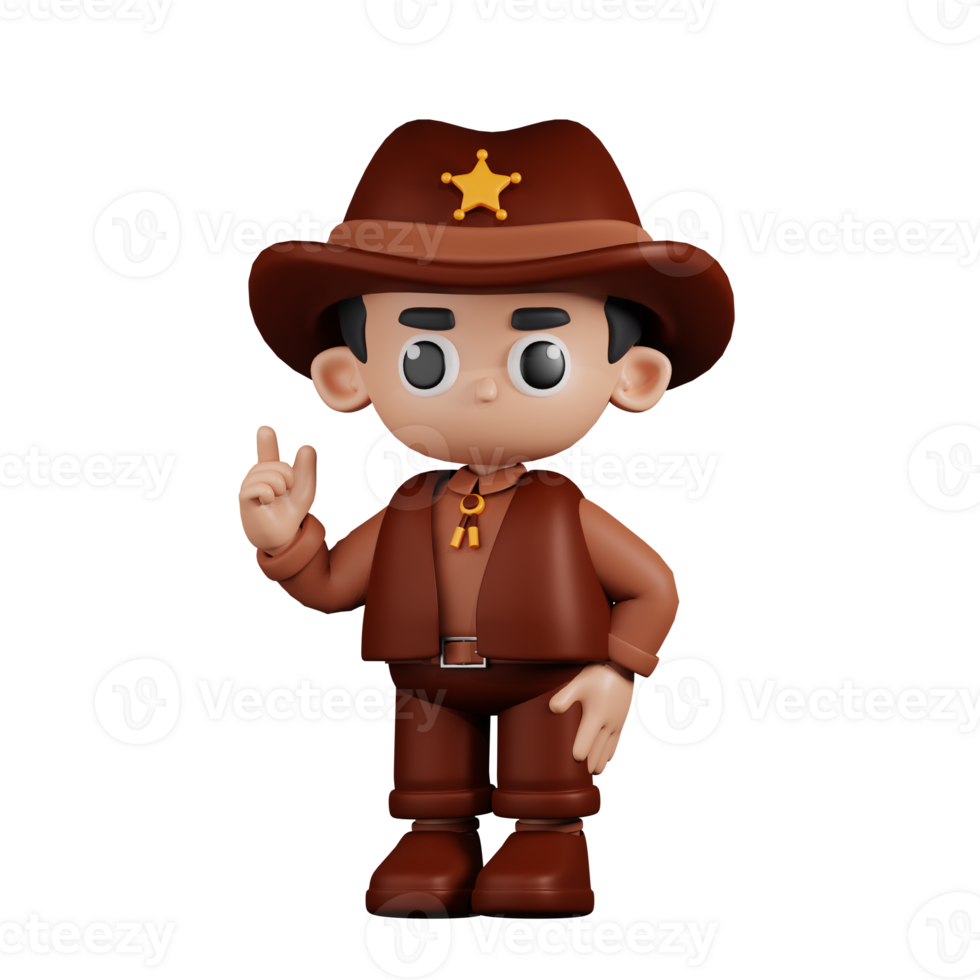 3d Character Sheriff Giving Advise Pose. 3d render isolated on transparent backdrop. png