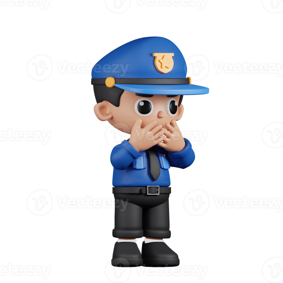 3d Character Policeman Affraid Pose. 3d render isolated on transparent backdrop. png
