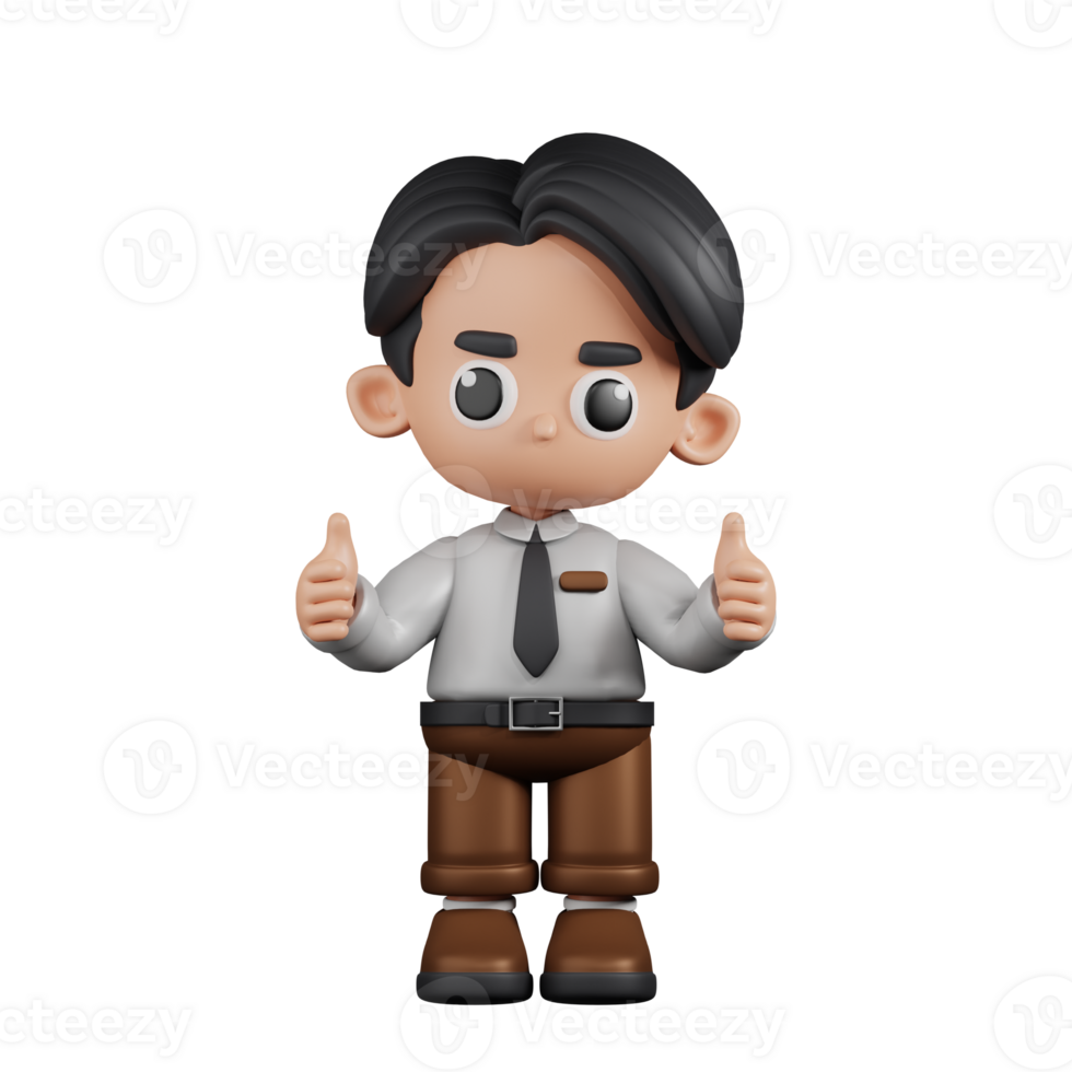 3d Character Businessman Giving A Thumb Up Pose. 3d render isolated on transparent backdrop. png